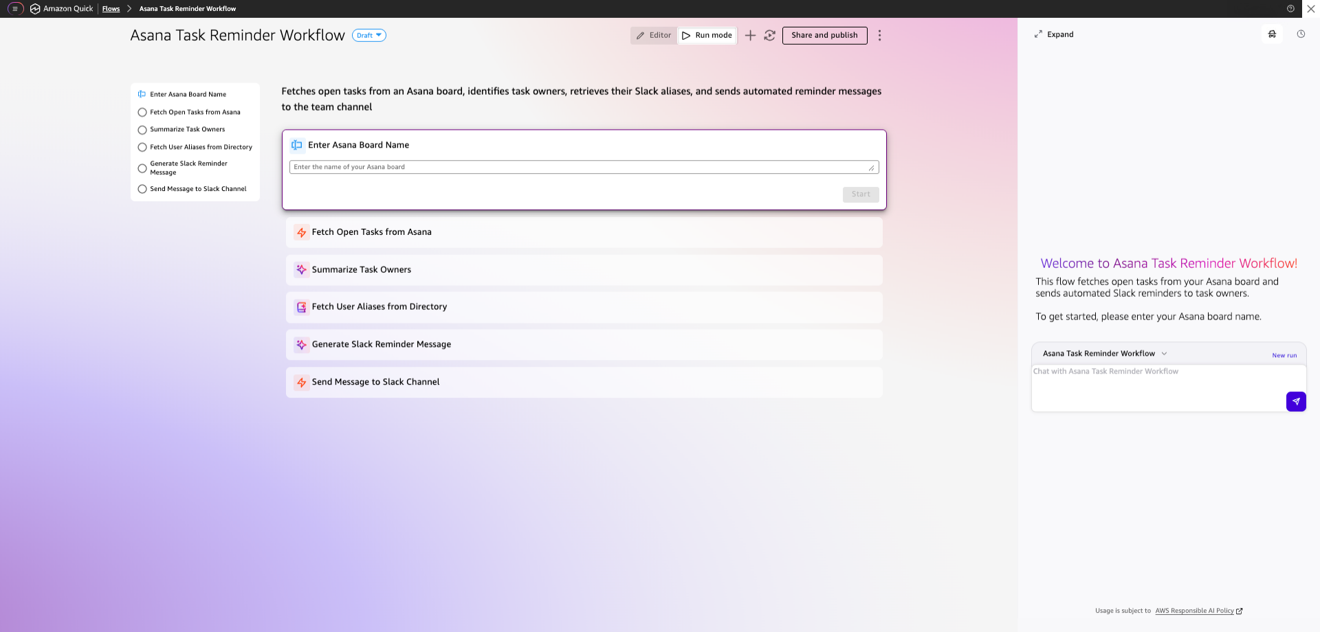Quick Flows: flujo sin código que recupera tareas y envía recordatorios automáticos a Slack
